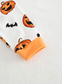 Cozy Pixies Bộ đồ ngủ bé trai 2 món vừa vặn, áo nỉ in hình bộ xương bí ngô hoạt hình và quần cạp chun, trang phục Halloween - trái cam - Xem 6