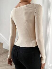 Chiquease 女士休闲针织长袖毛衣，秋冬款 - 杏色 - 查看 2