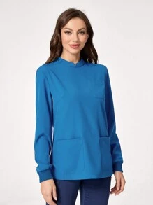 TaskEZ Plain Long Sleeve Scrub Uniform Top - Blue - View 3