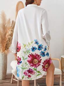 SHEIN LUNE 加大码花卉印花前开领长袖连衣裙圣诞女装圣诞连衣裙节日装节日派对连衣裙加大码 - 彩色 - 查看 2