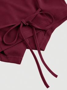 SHEIN MOD Burgundy Date Night Front Buckle V-Shaped Hem Solid Button Front Vest Jacket & Seam Front Pants Two Pieces Set - Burgundy - View 10