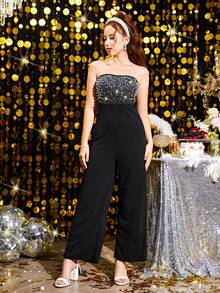 SHEIN Mono de punto acanalado con tachuelas de rhinestone en unicolor para adolescentes