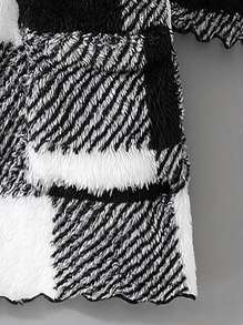 Mom & Me Plaid Fleece Hooded Cardigan Jackets, Loose Fit Warm Fuzzy Contrast Color Coats, Casual Wear - Dark Grey - View 7
