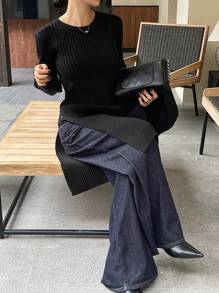 DAZY Women Solid Color Bodycon High Slit Maxi Knitted Dress