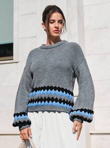 EURMUSE 女士提花印花精致舒适柔软毛衣 - 灰色 - 查看 7