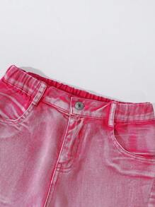 Tween Girl Y2K Style Vintage Distressed Multi-Pocket Cargo Washed Pink Denim Jeans - Pink - View 7