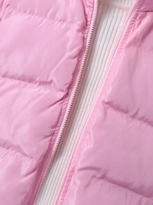 Young Girl Loose Padded Coat With Stand Collar, Rhinestone Butterfly Pattern - Pink - View 6
