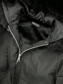 SHEIN Unity Casual Fluffy Collar Drawstring Waist Hooded Padded Padded Coat, Winter Clothes Fall Cloth For Women