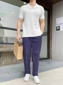 Manfinity Homme Men's Simple Woven Casual Trousers With Front Button Pockets