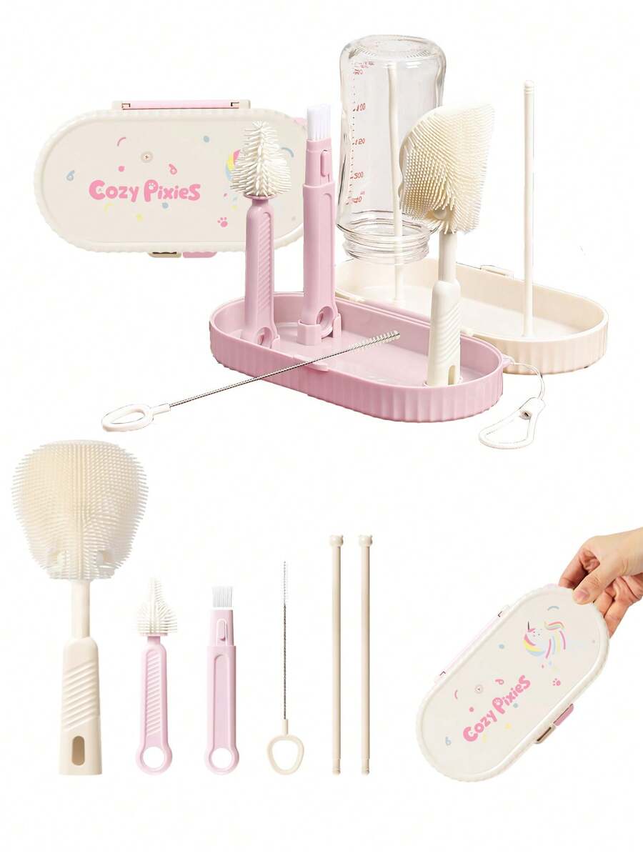 Cozy Pixies Perlengkapan Menyusui Botol Bayi, Set Sikat Botol Portabel Unicorn Pink - Berwarna merah muda - View 1