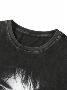 GENIUS ODE 男士圆领短袖图案印花简约 T 恤，休闲日常穿着，适合朋友穿着，2000 年代风格 - 黑色 - 查看 5