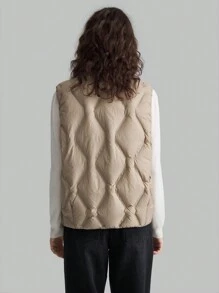 Ontre Khaki Special Quilted High Collar Down Filled Casual Vest