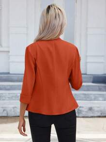 SHEIN Clasi Women's Fitted Shoulder Padded Long Sleeve Blazer Jacket - Rust Brown - View 2