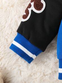 男婴字母与泰迪熊印花长袖休闲棒球夹克，春秋 - 藍色 - 查看 7