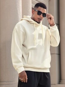 Manfinity Homme Áo hoodie nỉ trơn màu thường ngày cỡ lớn cho nam, Thu/Đông - Màu be - Xem 7