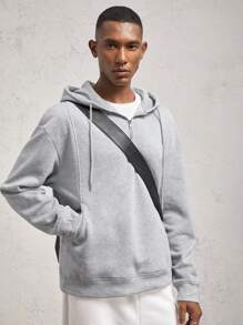 AKNOTIC Business Casual Men's Loose Drop Shoulder Half Zip Up Hooded Knit Sweatshirt, Suitable For Autumn, For Fall Winter - Dark Grey - View 7