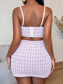 VaVaBold 女士夏季格纹弹力针织吊带背心 - 淡紫色 - 查看 2