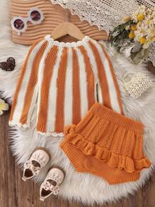 2pcs/Set Newborn Baby Girls Pumpkin Sweater Cardigan And Bubble Pants Fashion Casual Outfit For Halloween