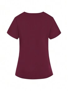 TaskEZ Set de uniforme de bata: Uniforme de salud para mujeres - Top con escote en V liso y pantalones casuales con abertura, uniforme casual simple para limpieza