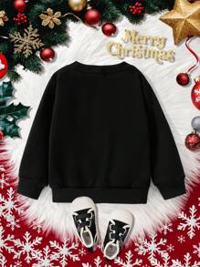 Jeunes garçons Sweat-shirt à capuche décontracté à manches longues en polaire pour l'hiver, couleur gris Noël - Noir - Voir 2