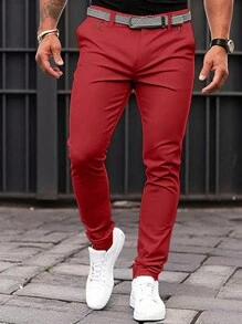 Manfinity Mode Pantalones de traje rectos informales de unicolor para hombres