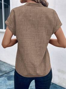 SHEIN Clasi 休闲 V 领蝙蝠袖衬衫 - 卡其色 - 查看 2