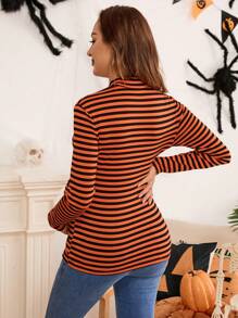 SHEIN Maternity Long Sleeve Stripe T-Shirt, Halloween Themed Fitted Pregnancy Tee