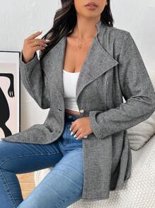 SHEIN Frenchy Plus Size Grey Casual Herringbone Blazer,Autumn/Winter, Women Clothes Fall/Winter - Grey - View 2