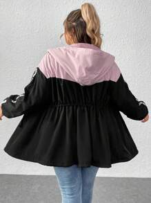 SHEIN CURVE+ Plus Size Hooded Splice Contrast Color Jacket For Women, For Winter