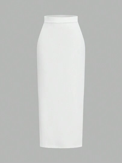 Firerie Women's Solid Color High Waist Long Skirt, Casual Spring Autumn