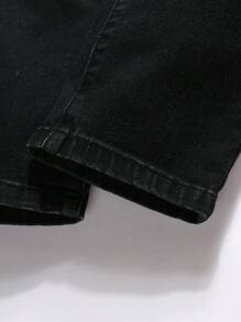 Coolqubz 酷男孩时尚破旧褪色喷漆牛仔裤，百搭休闲街头复古黑色牛仔裤 - 黑色 - 查看 6