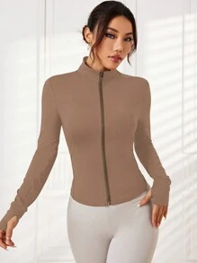 SHEIN Sports Solid Color Stand Collar Fitted Casual Comfortable Sporty Jacket - Multicolor - View 5