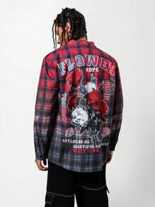 SHEIN Explorewe 青少年男孩前扣长袖格子印花休闲衬衫 - 彩色 - 查看 1