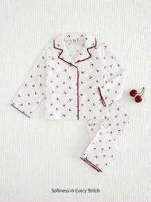 Cozy Pixies 2 pièces/Set Top et pantalon à imprimé cerise pour bébé fille, ensemble pyjama pour la maison - Rouge et Blanc - Voir 1