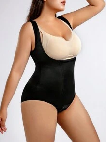 Plus Solid Underbust Shapewear Bodysuit - Black - View 5