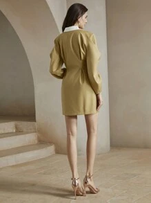 Anewsta Women Urban Style Color Block Patchwork Mini Dress, Spring/Fall