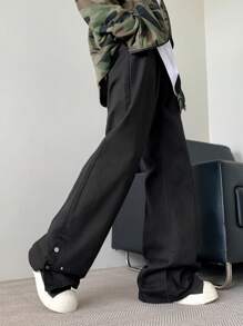 Claim Dot Y2K Vintage Loose Fit Washed Black Wide Leg Pants For Men - Black - View 4