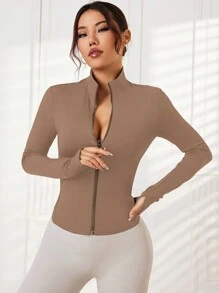 SHEIN Sports Solid Color Stand Collar Fitted Casual Comfortable Sporty Jacket - Multicolor - View 6