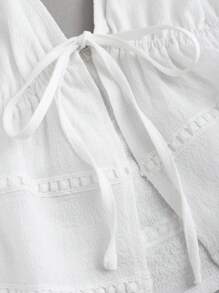 Sweetra Áo yếm Babydoll phối ren họa tiết tương phản cho nữ buộc phía trước - trắng - Xem 4
