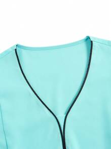 TaskEZ Women's V-Neck Short Sleeve Contrast Color Double Pockets Fashionable Casual Scrub Tops Nurse/Doctor Work Uniforms Top, Health Check Surgical Uniforms Top For Women Solid Colors Pet Grooming Work Uniforms Scrub Tops Nutritionist Work Short Sleeves Lab Work Top, Multi-Pockets Functional Work Functional Women's Top Can Be Worn On Christmas - Mint Blue - View 10