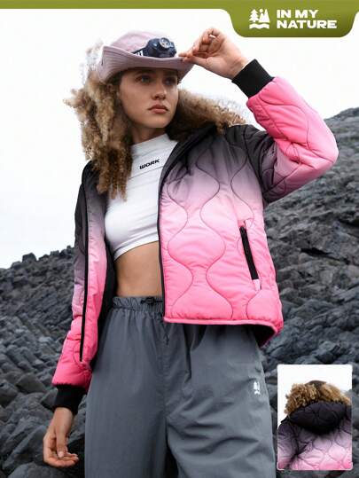 In My Nature Women's Outdoor Gradient Color Hooded Padded Coat, Versatilewinter Women Tops