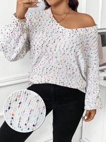 Calvaya Plus Size Casual Mixed Fiber Dropped Shoulder Sweater, Spring & Fall Knit Pullover Fall Winter - Multicolor - View 1