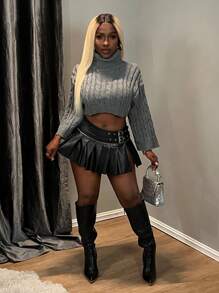 Zolique New Design Sexy & Simple Grey Cable Knit Loose Fit Oversized Button Cuff Ladies Sweater Knit Pullover Fall Winter Outfit