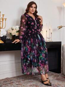 Modelyn Plus Size Elegant Floral Print Dress, Elegant Luxury Party Night Dress Autumn Winter Elegant, A Line Dresses