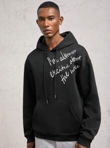 AKNOTIC Business Casual Męska luźna dzianinowa bluza z długim rękawem i kapturem, odpowiednia na jesień/zimę - Czarne - Zobacz 7