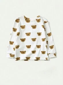 Cozy Pixies 2 件装男婴熊图案针织柔软圆领长袖上衣和长裤睡衣套装 - 彩色 - 查看 2