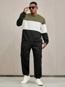 Manfinity Homme Sudadera de talla grande casual con bloque de color para hombre, otoño/invierno