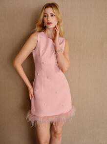 MOTF PREMIUM FAUX PEARL DETAIL FUZZY HEM SHORT DRESS