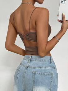 SHEIN LUNE Back Metal Buckle Strap  Camisole - Brown - View 2