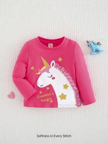 Cozy Pixies Baby Girls' Colorful Unicorn Pattern Knitted Soft Crew Neck Long Sleeve Pullover Sweater - Red - View 1